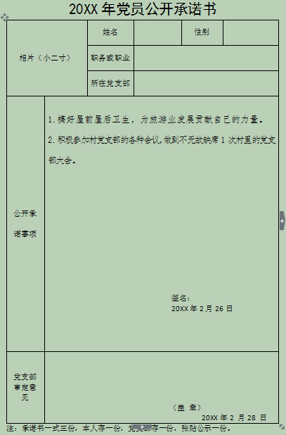 共产党员公开承诺书(党建资料：党员公开承诺书模板)